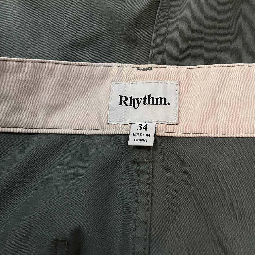 Rhythm Pants Mens 34x31 Green Chino Straight Leg Rhythm Customs Casual Pockets - Picture 7 of 13